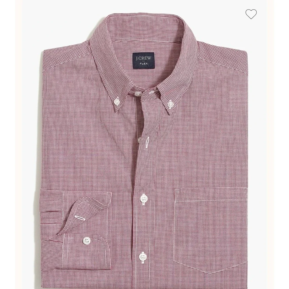 J. Crew Men Red White Gingham Button Down Shirt Medium Cotton Classic EUC